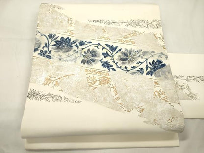 平和屋着物●銀座きしや　中国三大刺繍　相良刺繍　塩瀬　九寸名古屋帯　破れ色紙重ね花文　金銀彩　正絹　逸品　CABK8525dy