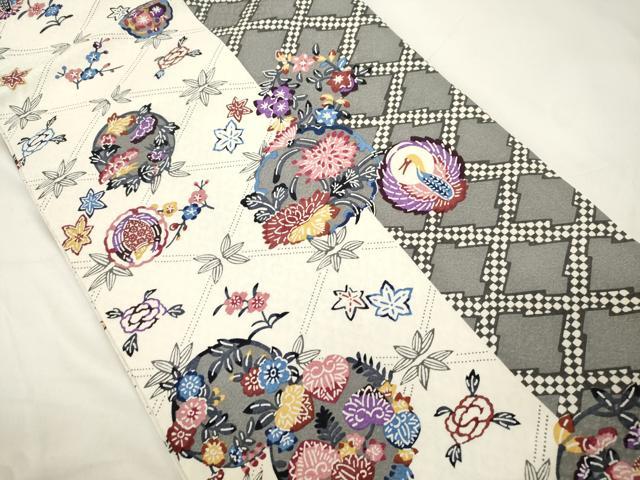 平和屋着物●全通柄　九寸開き名古屋帯　紅型　鶴　雪輪草花丸文　正絹　逸品　CABK8529dy