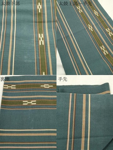 平和屋着物●沖縄県伝統工芸品　八重山ミンサー　手織り　八寸名古屋帯　幾何学文　証紙付き　綿　逸品　CABK8531dy