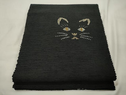 平和屋着物●八寸名古屋帯　猫　黒地　正絹　逸品　CABK8533dy
