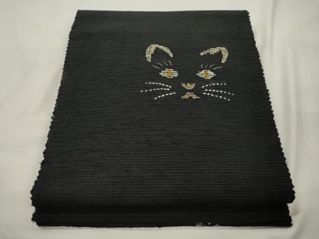 平和屋着物●八寸名古屋帯　猫　黒地　正絹　逸品　CABK8533dy
