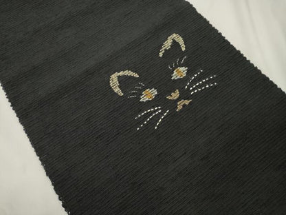 平和屋着物●八寸名古屋帯　猫　黒地　正絹　逸品　CABK8533dy