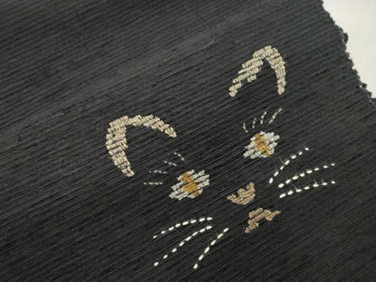 平和屋着物●八寸名古屋帯　猫　黒地　正絹　逸品　CABK8533dy