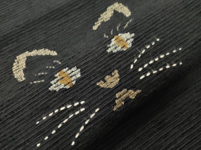 平和屋着物●八寸名古屋帯　猫　黒地　正絹　逸品　CABK8533dy