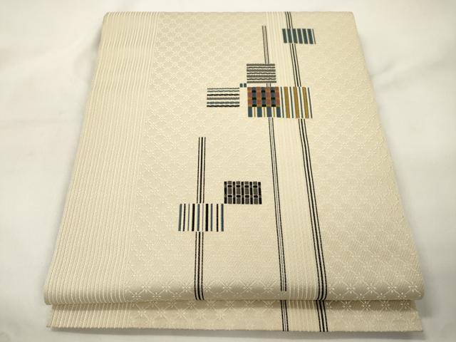 平和屋着物●八寸名古屋帯　幾何学文　正絹　逸品　CABK8535dy