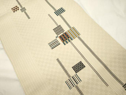 平和屋着物●八寸名古屋帯　幾何学文　正絹　逸品　CABK8535dy