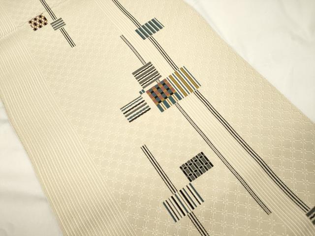 平和屋着物●八寸名古屋帯　幾何学文　正絹　逸品　CABK8535dy