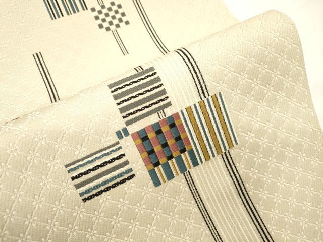 平和屋着物●八寸名古屋帯　幾何学文　正絹　逸品　CABK8535dy