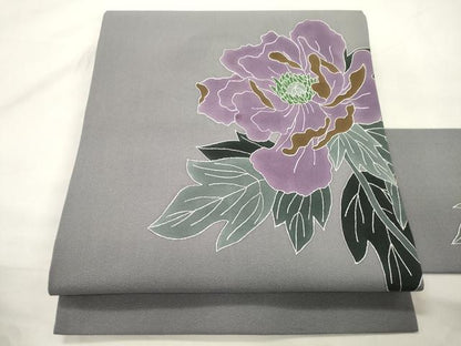 平和屋着物●九寸名古屋帯　草花文　銀彩　正絹　逸品　CABK8536dy