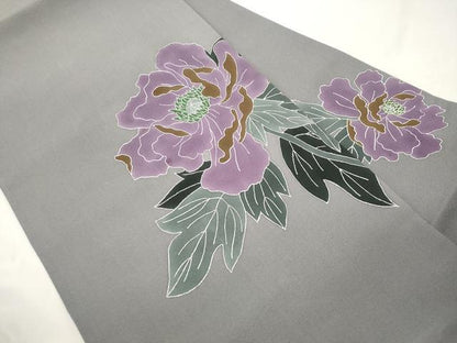 平和屋着物●九寸名古屋帯　草花文　銀彩　正絹　逸品　CABK8536dy