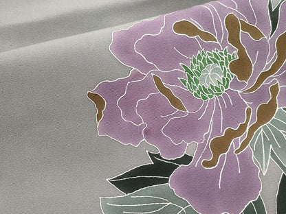 平和屋着物●九寸名古屋帯　草花文　銀彩　正絹　逸品　CABK8536dy