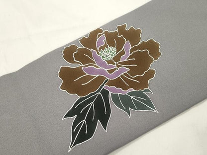 平和屋着物●九寸名古屋帯　草花文　銀彩　正絹　逸品　CABK8536dy