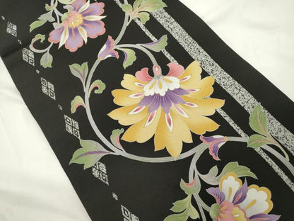 平和屋着物●九寸開き名古屋帯　更紗花文　黒地　正絹　逸品　CABK8537dy
