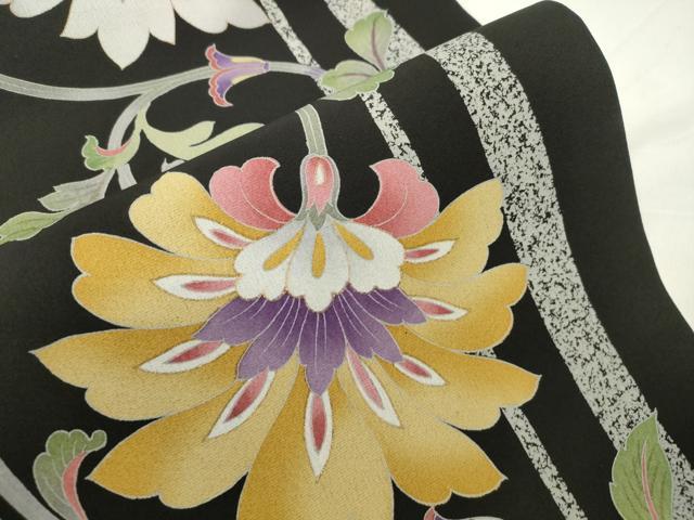 平和屋着物●九寸開き名古屋帯　更紗花文　黒地　正絹　逸品　CABK8537dy