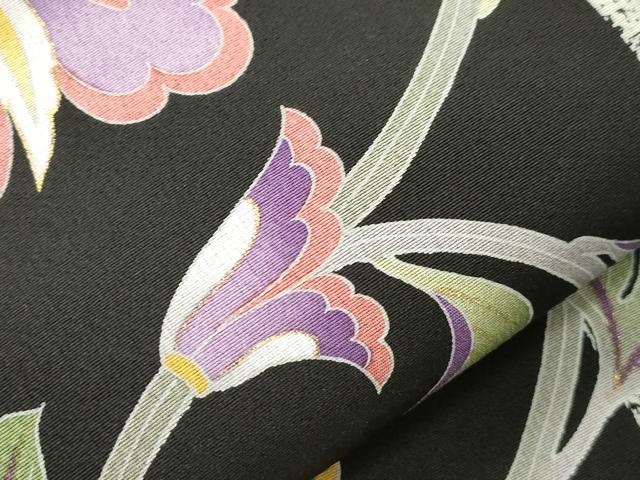平和屋着物●九寸開き名古屋帯　更紗花文　黒地　正絹　逸品　CABK8537dy