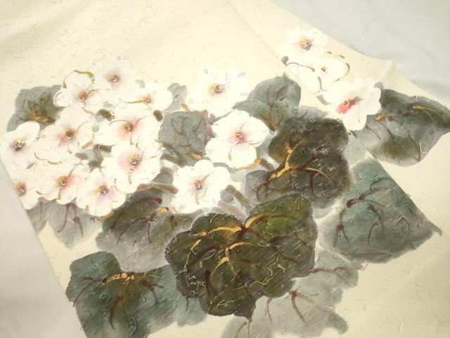 平和屋着物●九寸名古屋帯　手描き　髭紬　草花文　金彩　正絹　逸品　CABK8538dy