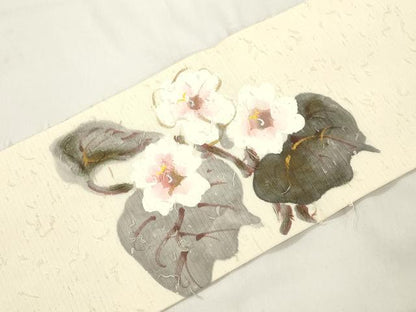 平和屋着物●九寸名古屋帯　手描き　髭紬　草花文　金彩　正絹　逸品　CABK8538dy