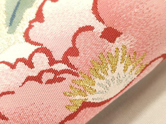 平和屋着物●爪掻き本綴れ　八寸名古屋帯　地紙草花文　金銀糸　正絹　逸品　CABK8543dy