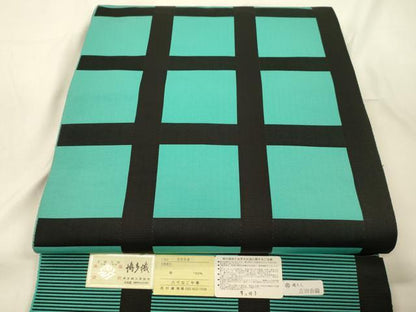 平和屋着物●本場筑前博多織　八寸名古屋帯　吉田香織作　格子柄　博多金ラベル　西村織物謹製　証紙付き　正絹　逸品　CABK8544dy