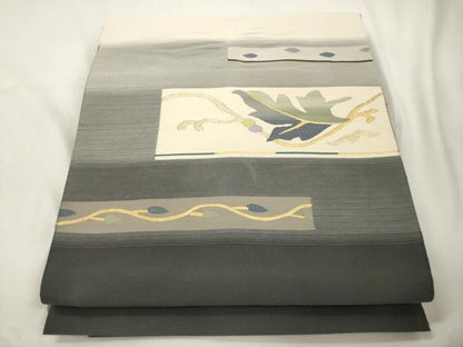 平和屋着物●爪掻き本綴れ　八寸名古屋帯　舞葉文　金糸　正絹　逸品　CABK8546dy