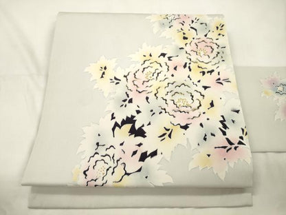 平和屋着物●塩瀬　九寸名古屋帯　草花文　金彩　正絹　逸品　CABK8548dy