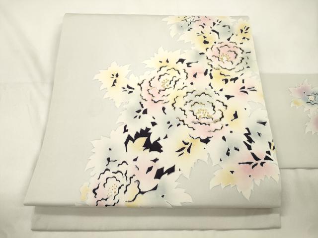 平和屋着物●塩瀬　九寸名古屋帯　草花文　金彩　正絹　逸品　CABK8548dy