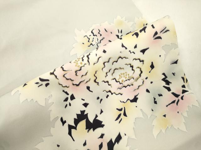 平和屋着物●塩瀬　九寸名古屋帯　草花文　金彩　正絹　逸品　CABK8548dy