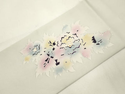 平和屋着物●塩瀬　九寸名古屋帯　草花文　金彩　正絹　逸品　CABK8548dy