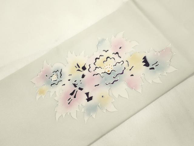 平和屋着物●塩瀬　九寸名古屋帯　草花文　金彩　正絹　逸品　CABK8548dy