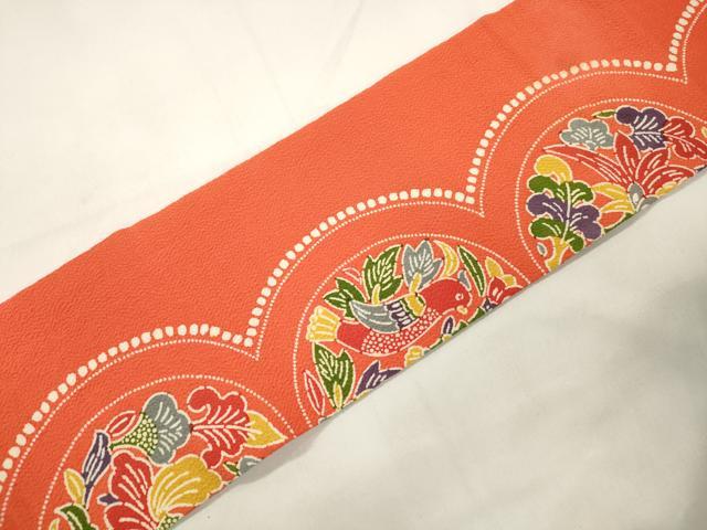平和屋着物●全通柄九寸名古屋帯　型染め　花鳥文　鬼しぼ縮緬　正絹　逸品　CABK8550dy