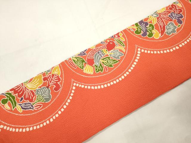 平和屋着物●全通柄九寸名古屋帯　型染め　花鳥文　鬼しぼ縮緬　正絹　逸品　CABK8550dy