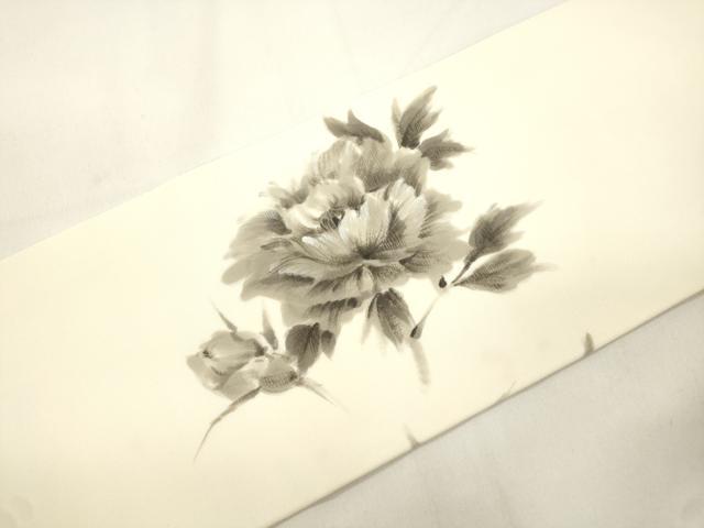 平和屋着物●塩瀬　九寸名古屋帯　作家物　手描き　草花文　正絹　逸品　CABK8554dy