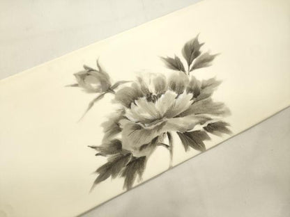 平和屋着物●塩瀬　九寸名古屋帯　作家物　手描き　草花文　正絹　逸品　CABK8554dy