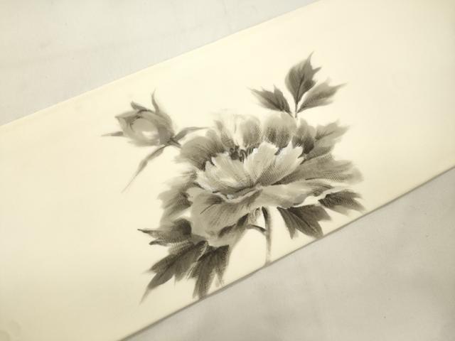 平和屋着物●塩瀬　九寸名古屋帯　作家物　手描き　草花文　正絹　逸品　CABK8554dy