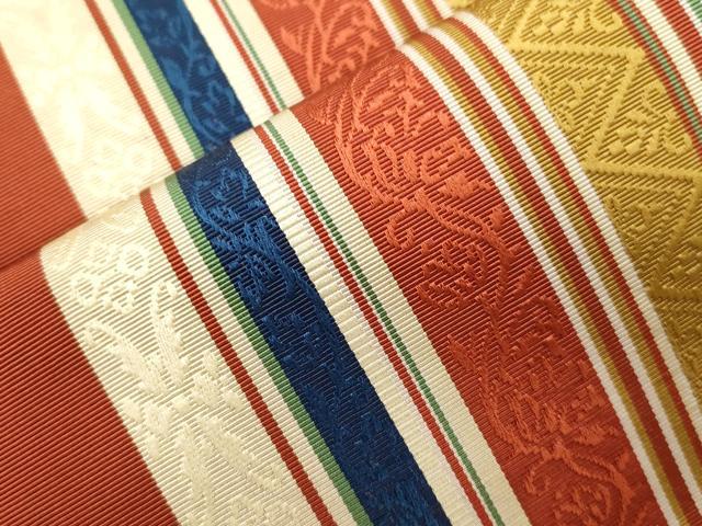 平和屋着物●本場筑前博多織　八寸名古屋帯　草花間道　名古屋仕立て　正絹　逸品　CABK8557dy