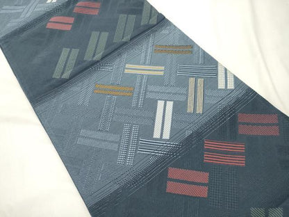 平和屋着物●六通柄袋帯　幾何学文　正絹　逸品　CABK8558dy