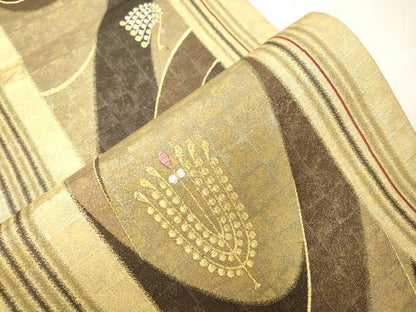 平和屋着物●六通柄袋帯　縞花伝　金銀糸　正絹　逸品　CABK8561dy