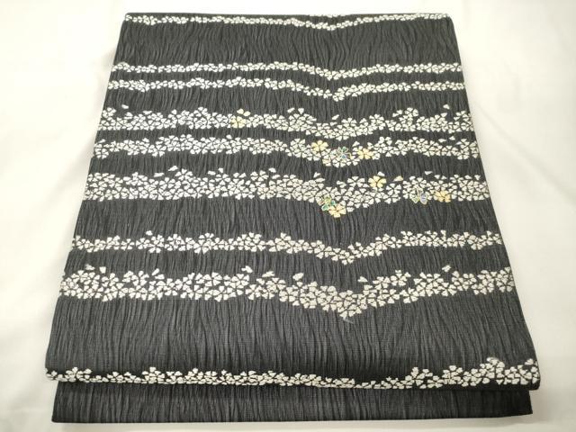 平和屋着物●袋帯　螺鈿　経よろけ織　横段小桜文　金彩　正絹　逸品　CABK8562dy
