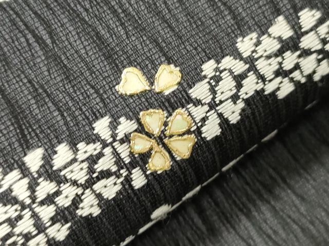 平和屋着物●袋帯　螺鈿　経よろけ織　横段小桜文　金彩　正絹　逸品　CABK8562dy