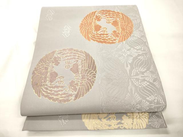 平和屋着物●六通柄袋帯　唐織　鳳凰花丸文　金糸　正絹　逸品　CABK8564dy