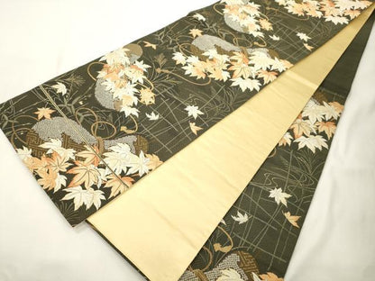 平和屋着物●現代アンティーク　貝島はるみ　綺麗伝説　六通柄袋帯　瓢箪草木文　金糸　正絹　逸品　CABK8567dy