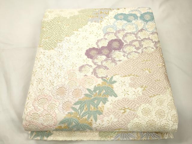 平和屋着物●六通柄袋帯　唐織　歳寒三友　金糸　正絹　逸品　CABK8572dy