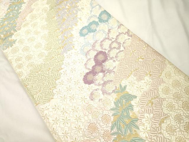 平和屋着物●六通柄袋帯　唐織　歳寒三友　金糸　正絹　逸品　CABK8572dy