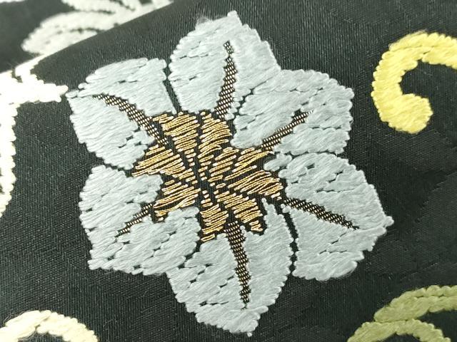 平和屋着物●六通柄袋帯　唐織　花唐草文　黒地　正絹　逸品　CABK8573dy