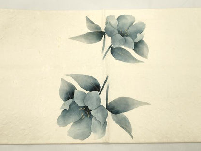 平和屋着物●太鼓柄袋帯　ふくれ織　草花文　金彩　正絹　逸品　CABK8576dy