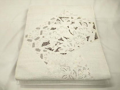 平和屋着物●中国三大刺繍　スワトウ刺繍　相良刺繍　総刺繍　太鼓柄袋帯　紬地　切嵌草花文　正絹　逸品　CABK8577dy