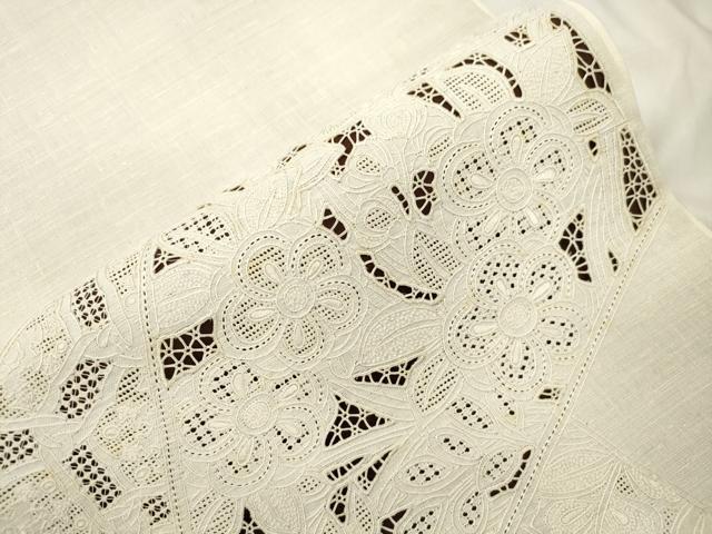 平和屋着物●中国三大刺繍　スワトウ刺繍　相良刺繍　総刺繍　太鼓柄袋帯　紬地　切嵌草花文　正絹　逸品　CABK8577dy