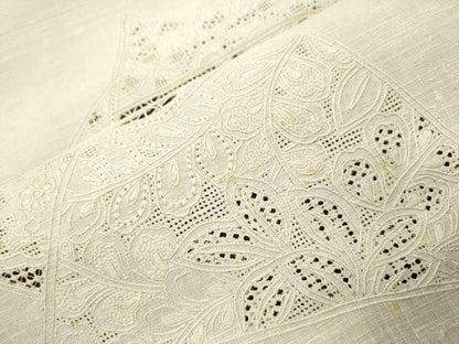 平和屋着物●中国三大刺繍　スワトウ刺繍　相良刺繍　総刺繍　太鼓柄袋帯　紬地　切嵌草花文　正絹　逸品　CABK8577dy