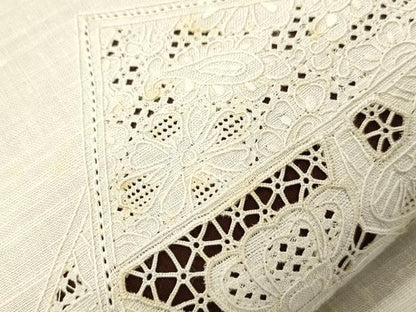 平和屋着物●中国三大刺繍　スワトウ刺繍　相良刺繍　総刺繍　太鼓柄袋帯　紬地　切嵌草花文　正絹　逸品　CABK8577dy