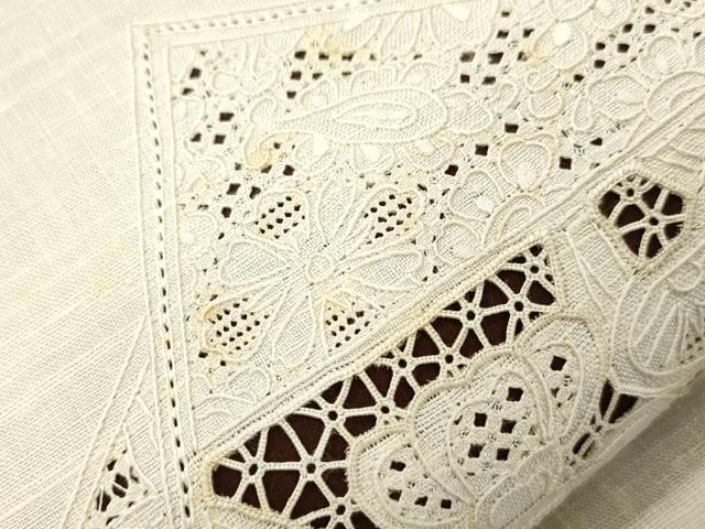 平和屋着物●中国三大刺繍　スワトウ刺繍　相良刺繍　総刺繍　太鼓柄袋帯　紬地　切嵌草花文　正絹　逸品　CABK8577dy